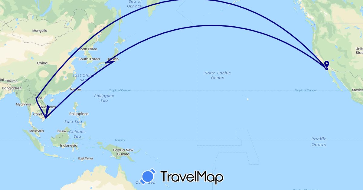 TravelMap itinerary: driving in Japan, Laos, United States, Vietnam (Asia, North America)